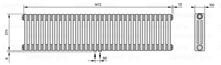 Схема (чертеж) Радиатор Zehnder Charleston 3057/32 №3470 Technoline TL
